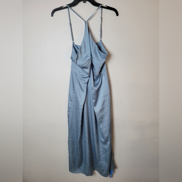 CUPSHE Women's L  Halter Neck Cross Front Dress Slip Baby Blue Vacation Wedding - Picture 3 of 11